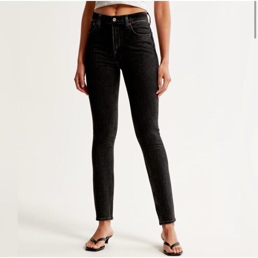 Abercrombie & Fitch The Skinny High Rise Black Denim Jeans Women’s Size 28‎ / 6R